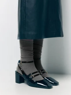PARFOIS Raffinierter Modeschmuck|Kurze Ohrringe>Absatzschuhe Mit Offener Ferse In Lackoptik Schwarz
