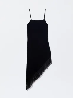 PARFOIS Blazer und Mäntel>Asymmetrisches Samtkleid Mit Fransen Schwarz