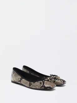 PARFOIS Raffinierter Modeschmuck|Kurze Ohrringe>Ballerinas Mit Tierprint Mit Zierschleife Beige