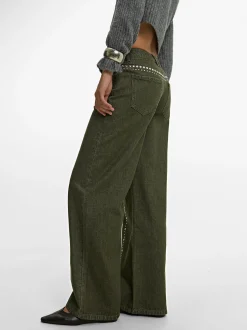 PARFOIS Schultertaschen>Baumwollhose Mit Nieten Khaki