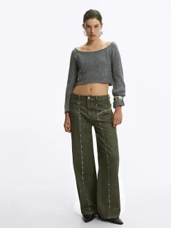 PARFOIS Schultertaschen>Baumwollhose Mit Nieten Khaki