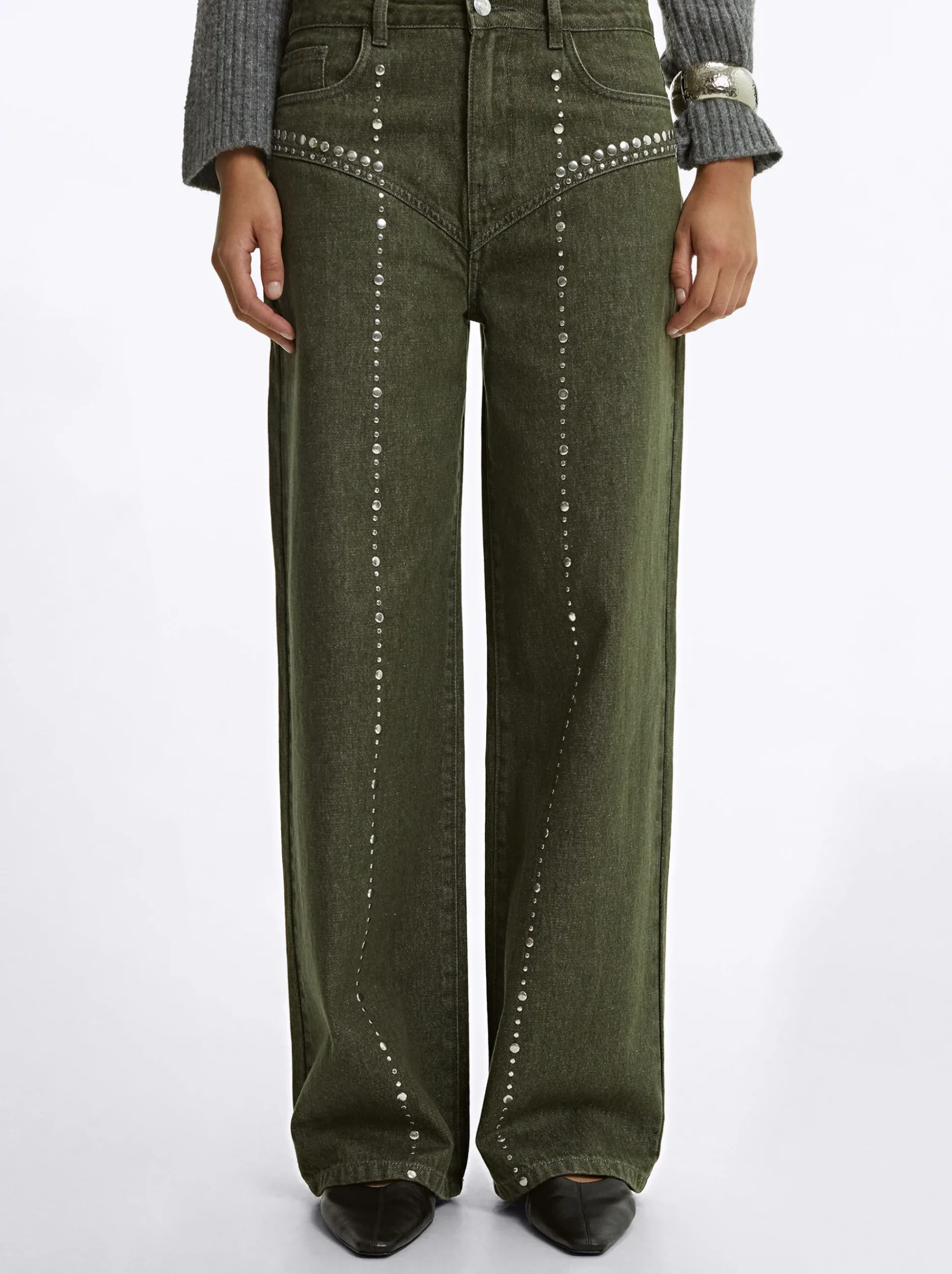 PARFOIS Schultertaschen>Baumwollhose Mit Nieten Khaki