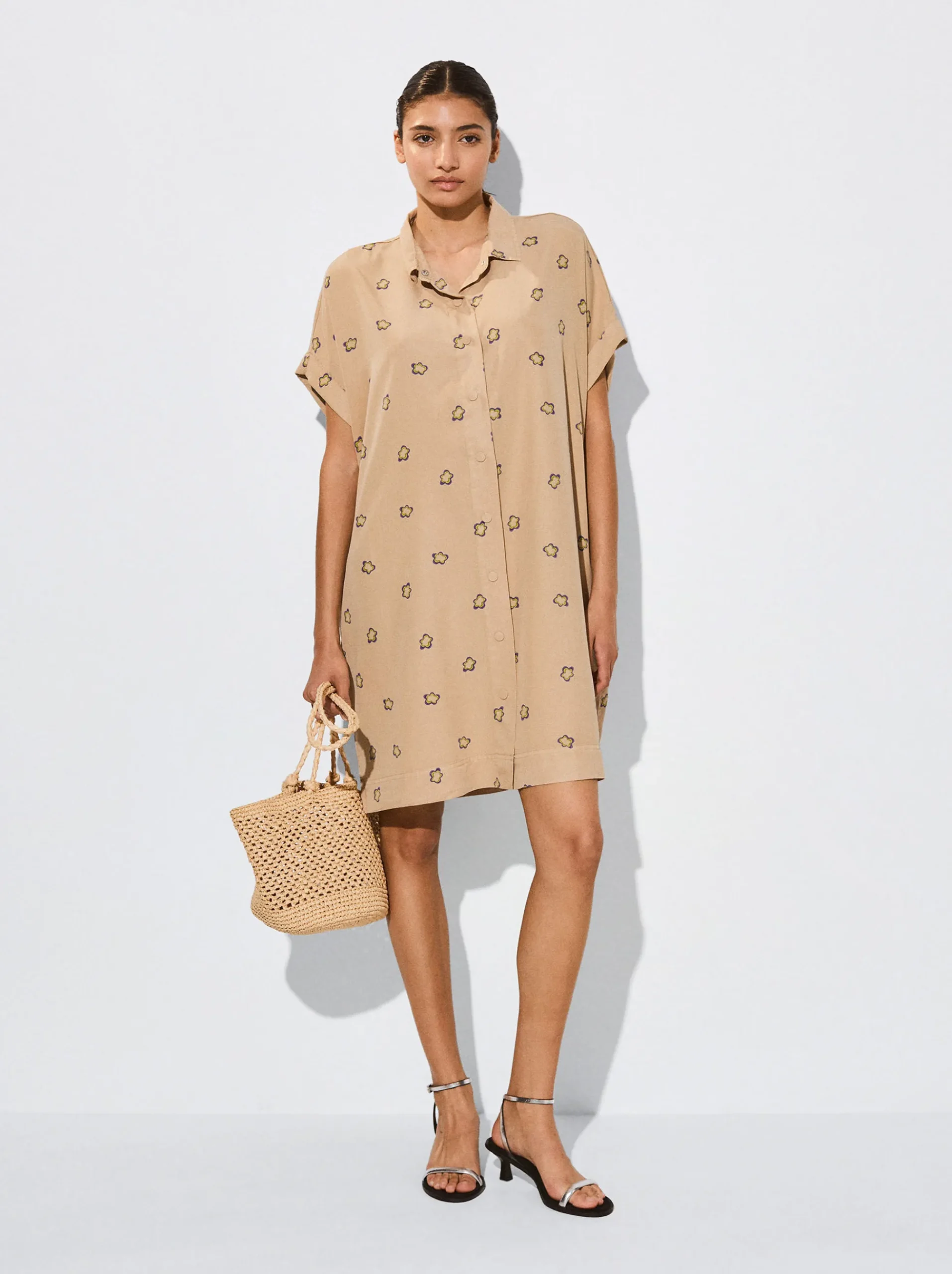 PARFOIS Schultertaschen>Bedrucktes Hemdkleid Beige
