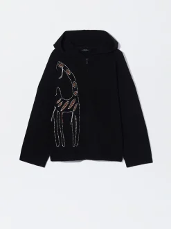 PARFOIS Kleider>Bestickte Strickjacke Schwarz