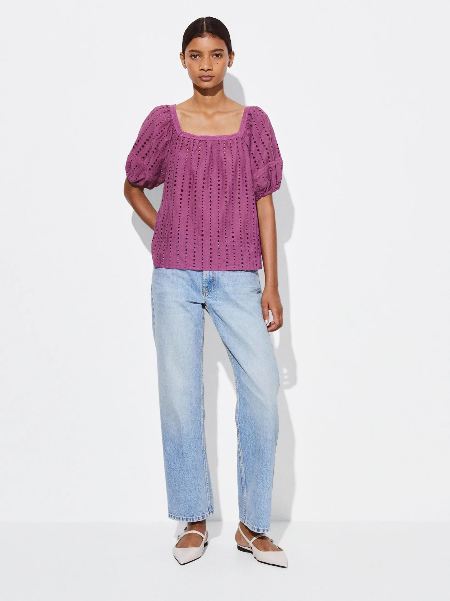 PARFOIS Schultertaschen|Taschen aus Leder NEW>Bluse Mit Stickerei Violett