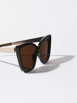 PARFOIS Kunststoff Sonnenbrille|Quadratische Sonnenbrille>Cat-Eye Sonnenbrille Khaki