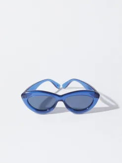 PARFOIS Kunststoff Sonnenbrille|Ovalem Sonnenbrille>Cat-Eye Sonnenbrille Blau