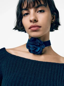PARFOIS Kurze Ohrringe|Hoop-Ohrringe>Choker Mit Blume Blau