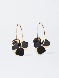 PARFOIS Lange Ohrringe|Trend Collection>Creolen Mit Blume Schwarz