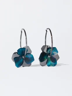 PARFOIS Lange Ohrringe>Creolen Mit Blume Marineblau