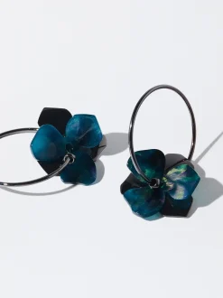 PARFOIS Lange Ohrringe>Creolen Mit Blume Marineblau