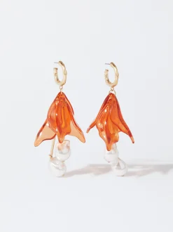 PARFOIS Lange Ohrringe>Creolen Mit Blume Orange