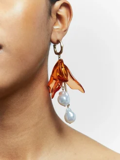 PARFOIS Lange Ohrringe>Creolen Mit Blume Orange