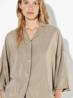 PARFOIS Lange Halsketten>Cupro-Hemd Mit Knöpfen Beige