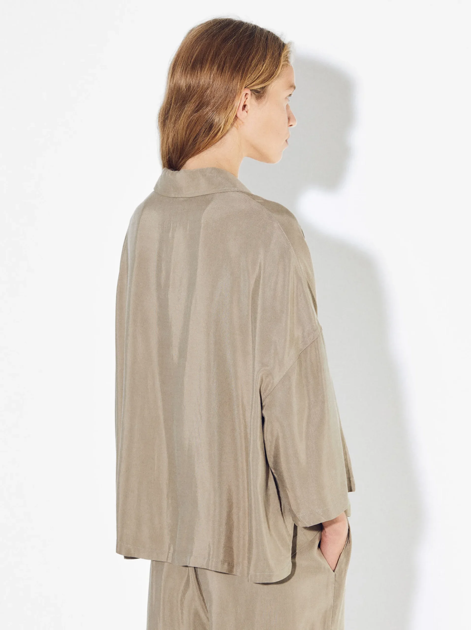 PARFOIS Lange Halsketten>Cupro-Hemd Mit Knöpfen Beige