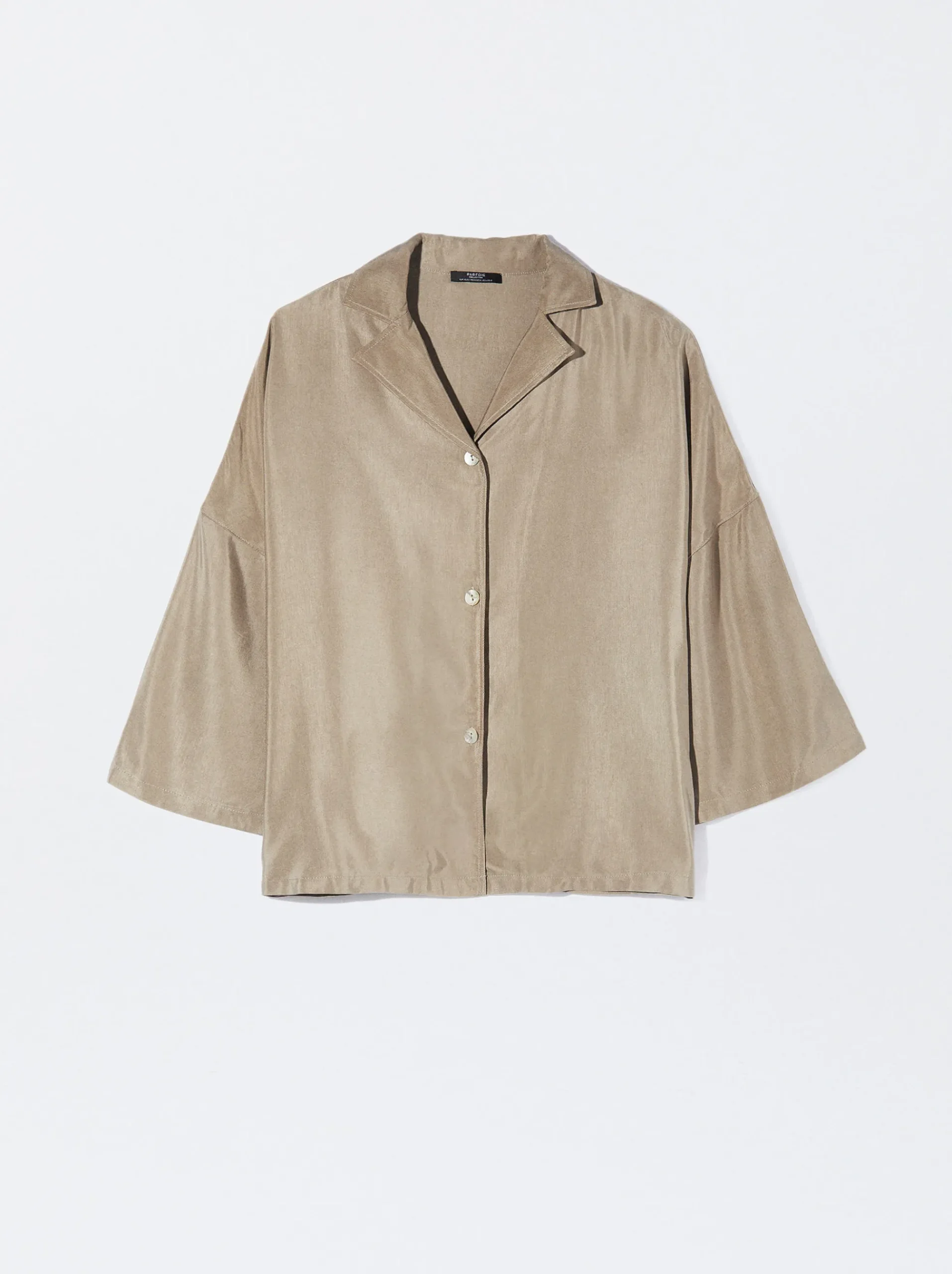 PARFOIS Lange Halsketten>Cupro-Hemd Mit Knöpfen Beige