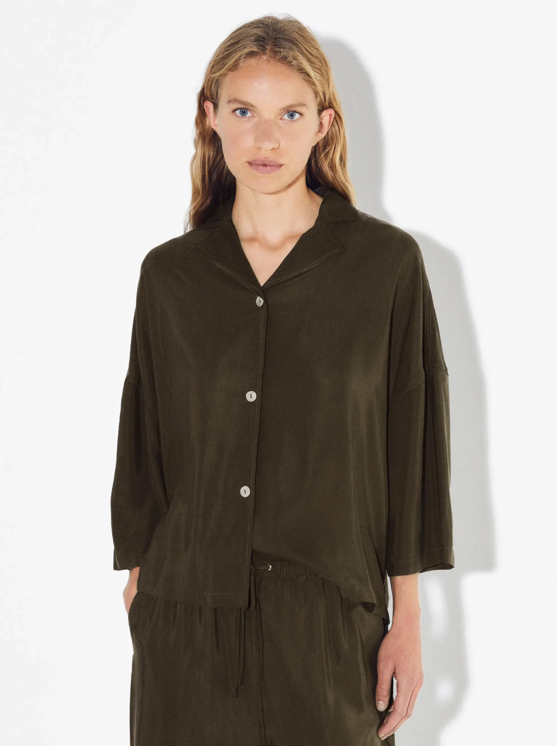 PARFOIS Strick|Pullover Und Jacke>Cupro-Hemd Mit Knöpfen Khaki