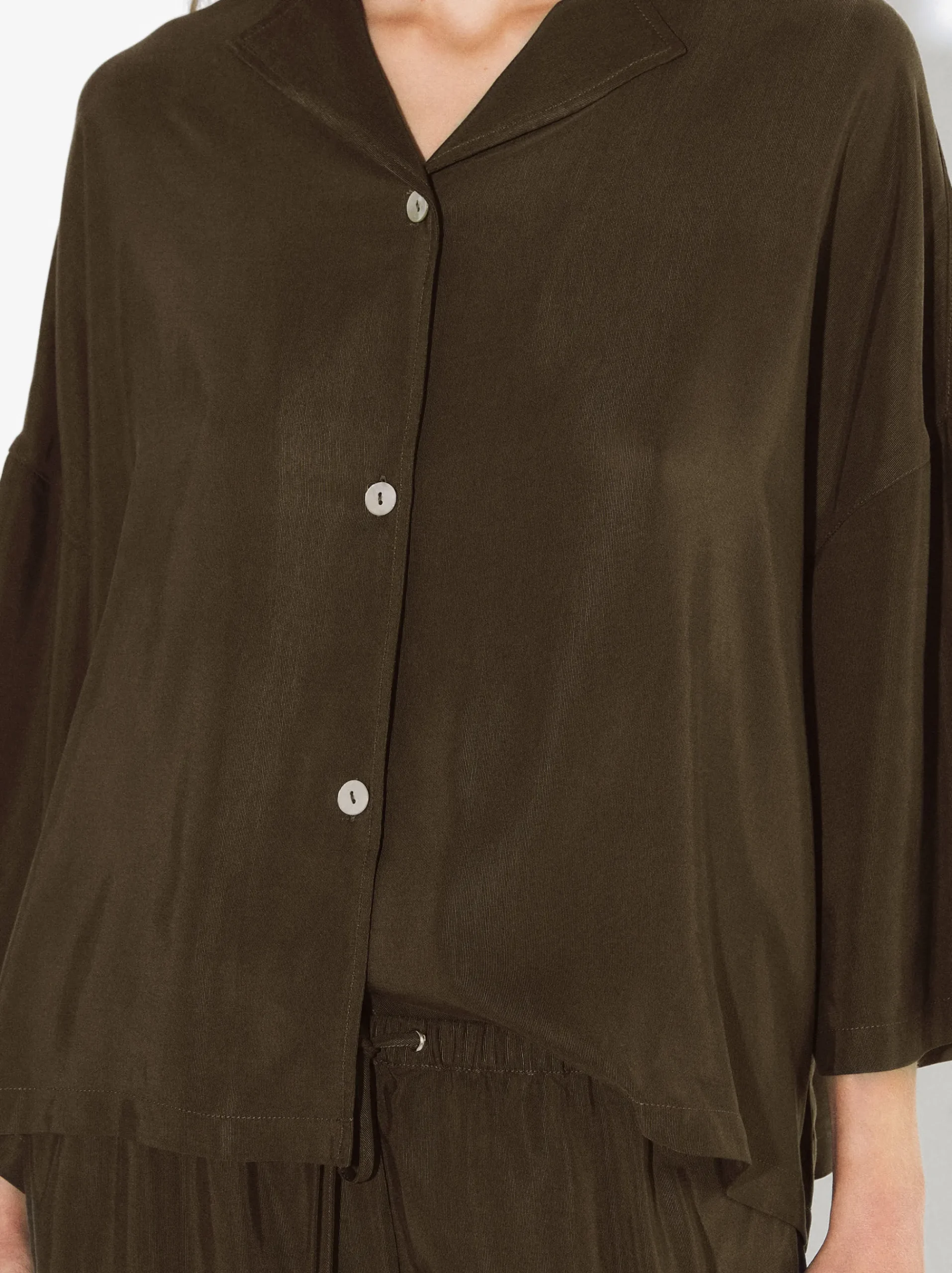 PARFOIS Strick|Pullover Und Jacke>Cupro-Hemd Mit Knöpfen Khaki