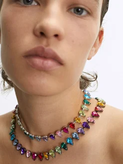 PARFOIS Set Ohrringen|Hoop-Ohrringe>Doppelte Tr&auml;nen-Halskette In Multicolor Mehrfarbig