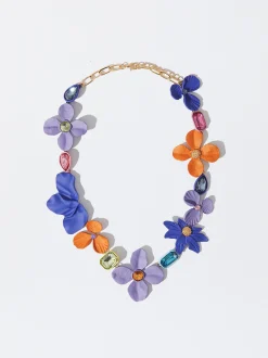 PARFOIS Set Ohrringen|Hoop-Ohrringe>Emaille-Blumenhalskette Mit Kristallen Mehrfarbig