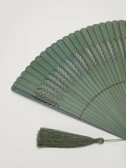 PARFOIS Fächer>F&auml;cher Mit Geometrischem Lochmuster Und Mit Quasten Khaki
