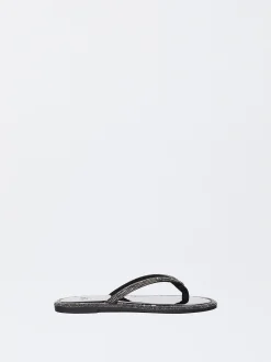 PARFOIS Raffinierter Modeschmuck|Lange Ohrringe>Flache Glitzer-Sandalen Schwarz