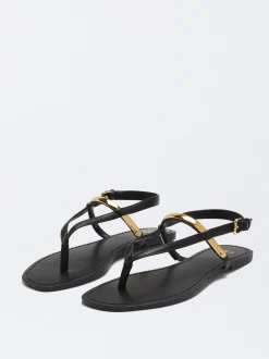 PARFOIS Raffinierter Modeschmuck|Lange Ohrringe>Flache Sandalen Mit Detail Aus Metall Schwarz