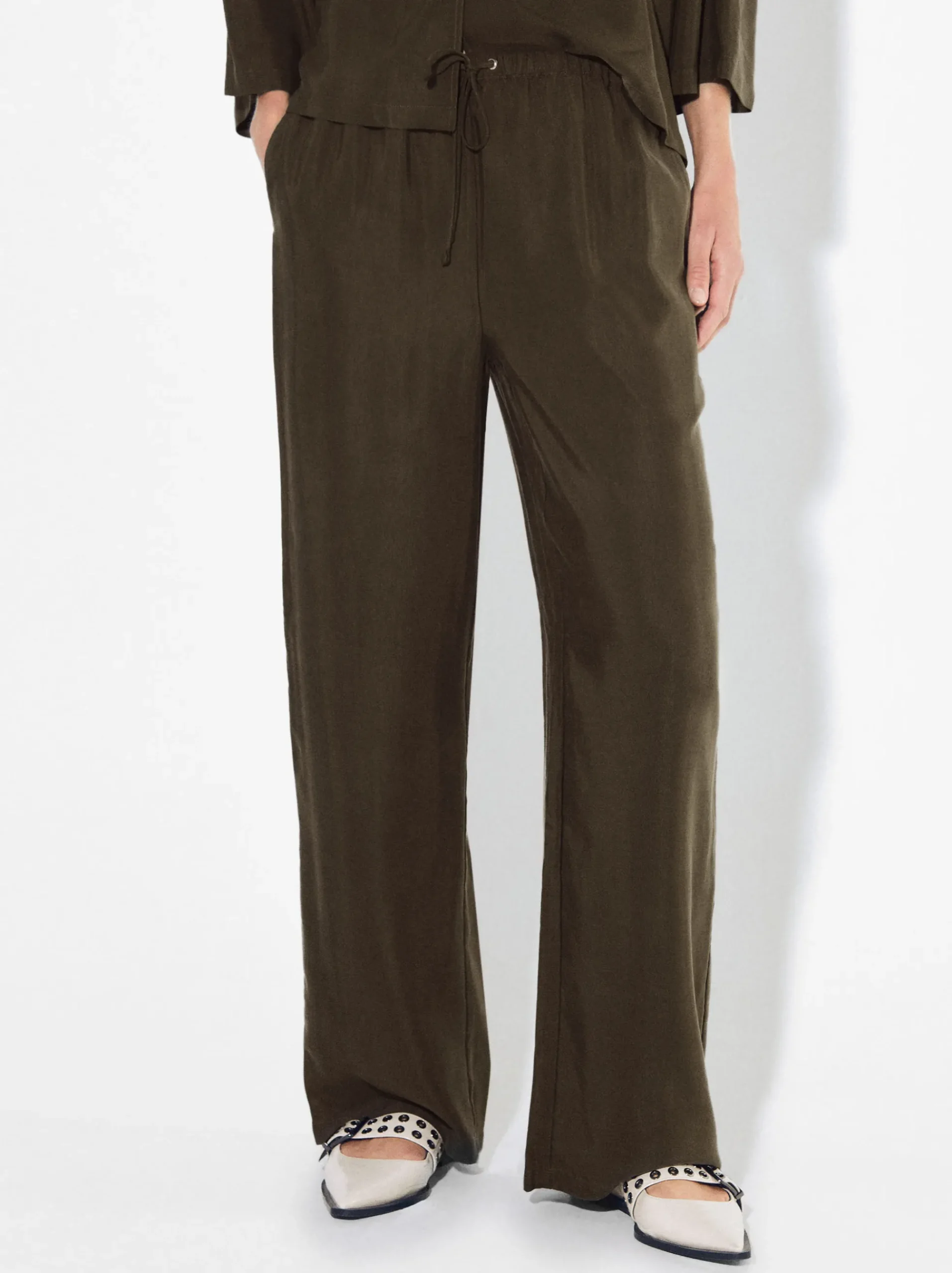 PARFOIS Strick|Pullover Und Jacke>Fließende Hose Mit Elastischer Taille Khaki