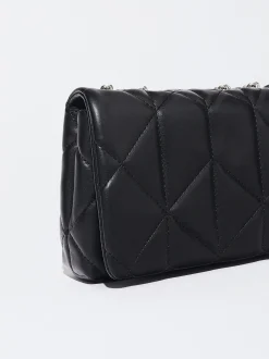 PARFOIS Schultertaschen|Taschen aus Leder NEW>Gepolsterte Umh&auml;ngetasche Mit Kettengriff Schwarz
