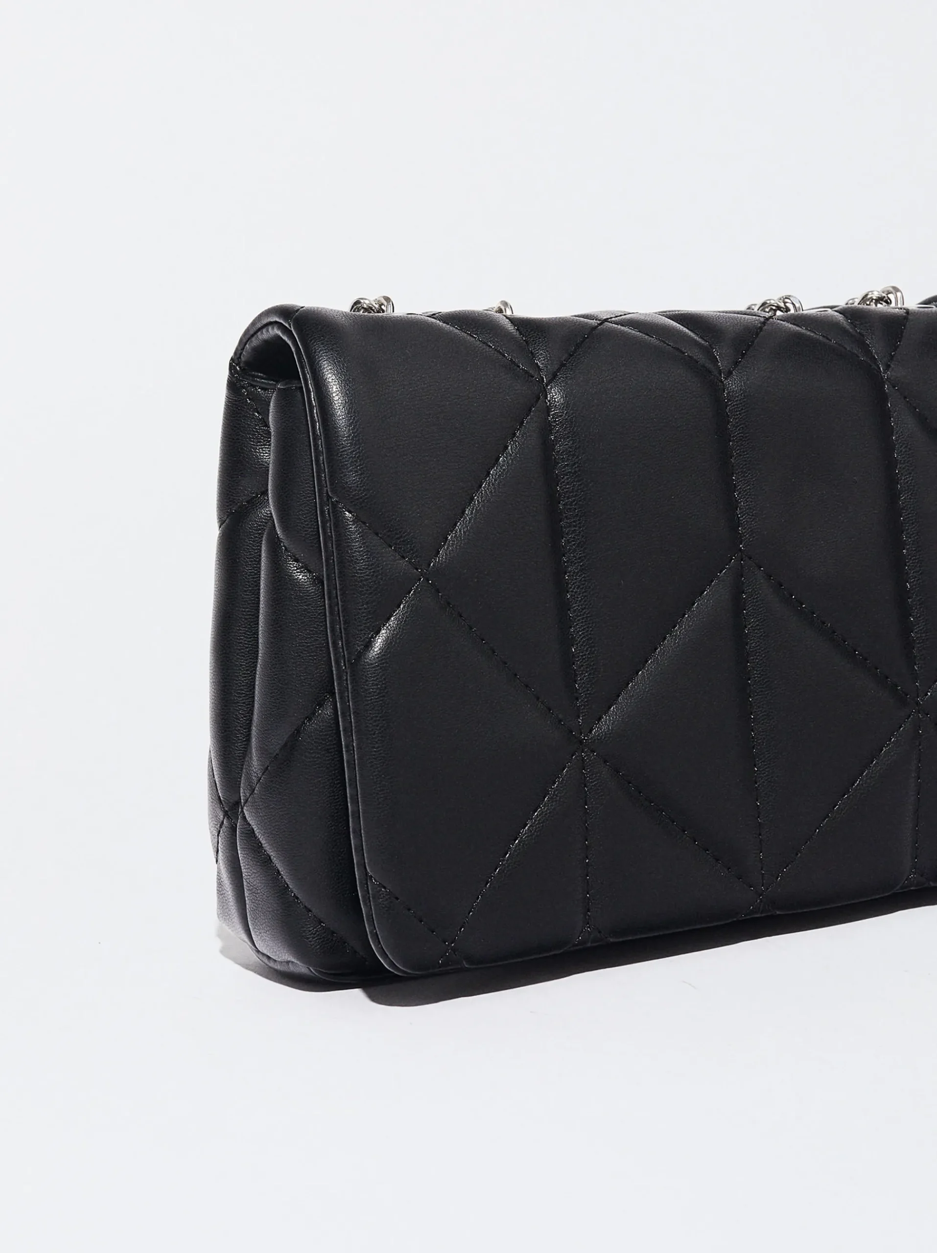 PARFOIS Schultertaschen|Taschen aus Leder NEW>Gepolsterte Umhängetasche Mit Kettengriff Schwarz