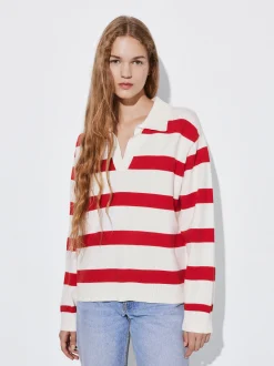 PARFOIS Tops und Shirts>Gestreifter Strickpullover Rot