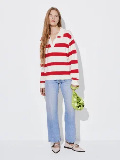 PARFOIS Tops und Shirts>Gestreifter Strickpullover Rot