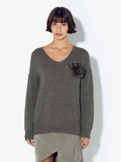 PARFOIS Weste>Gestrickter Pullover Mit Blume Gr&uuml;n