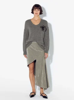 PARFOIS Weste>Gestrickter Pullover Mit Blume Gr&uuml;n