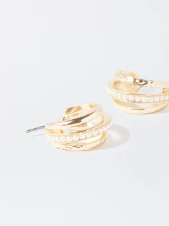 PARFOIS Lange Ohrringe|Basics>e Creolen Mit Kunstperlen Golden
