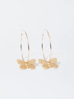 PARFOIS Raffinierter Modeschmuck|Lange Ohrringe>e Creolen Mit Schmetterling Golden