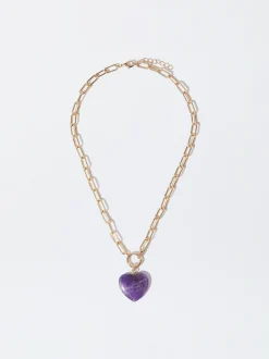PARFOIS Kurze Ohrringe|Hoop-Ohrringe>Goldene Halskette Mit Herzanh&auml;nger Violett