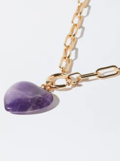 PARFOIS Kurze Ohrringe|Hoop-Ohrringe>Goldene Halskette Mit Herzanh&auml;nger Violett