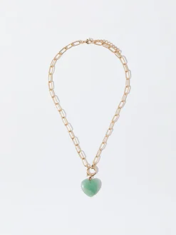 PARFOIS Set Ohrringen|Hoop-Ohrringe>Goldene Halskette Mit Herzanh&auml;nger Blau