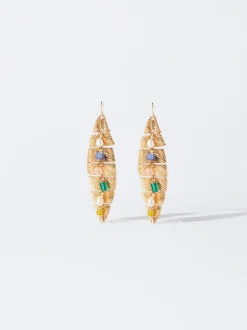 PARFOIS Lange Ohrringe|Hoop-Ohrringe>Goldene Ohrringe Mit Blatt Mehrfarbig