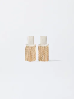 PARFOIS Lange Ohrringe>Goldene Ohrringe Mit Emaille Beige