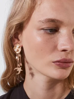 PARFOIS Lange Ohrringe|Premium>Goldene Ohrringe Mit Süßwasserperlen Und Charms Weib