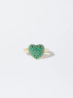 PARFOIS Basics|Strick>Goldener Herzring Mit Zirkonen Grün