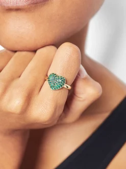 PARFOIS Basics|Strick>Goldener Herzring Mit Zirkonen Gr&uuml;n