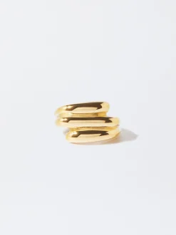 PARFOIS Lange Ohrringe|Premium>er Stahlring Golden