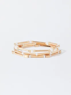 PARFOIS Set Ohrringen|Hoop-Ohrringe>es Elastisches Armband Golden