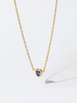 PARFOIS Armbänder>Goldfarbene Halskette Aus Stahl Mit Herz Mit Zirkonia Blau