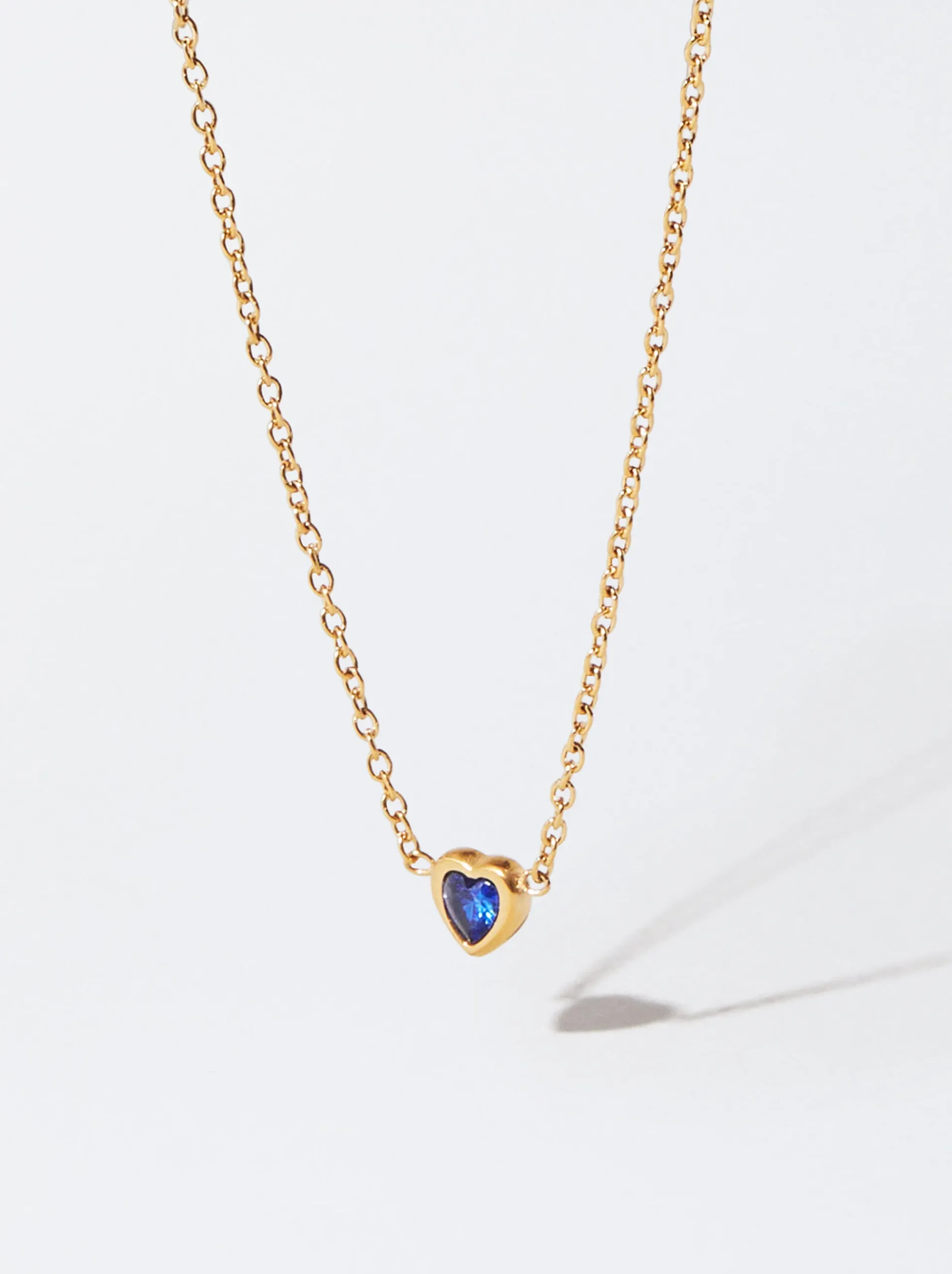 PARFOIS Armbänder>Goldfarbene Halskette Aus Stahl Mit Herz Mit Zirkonia Blau