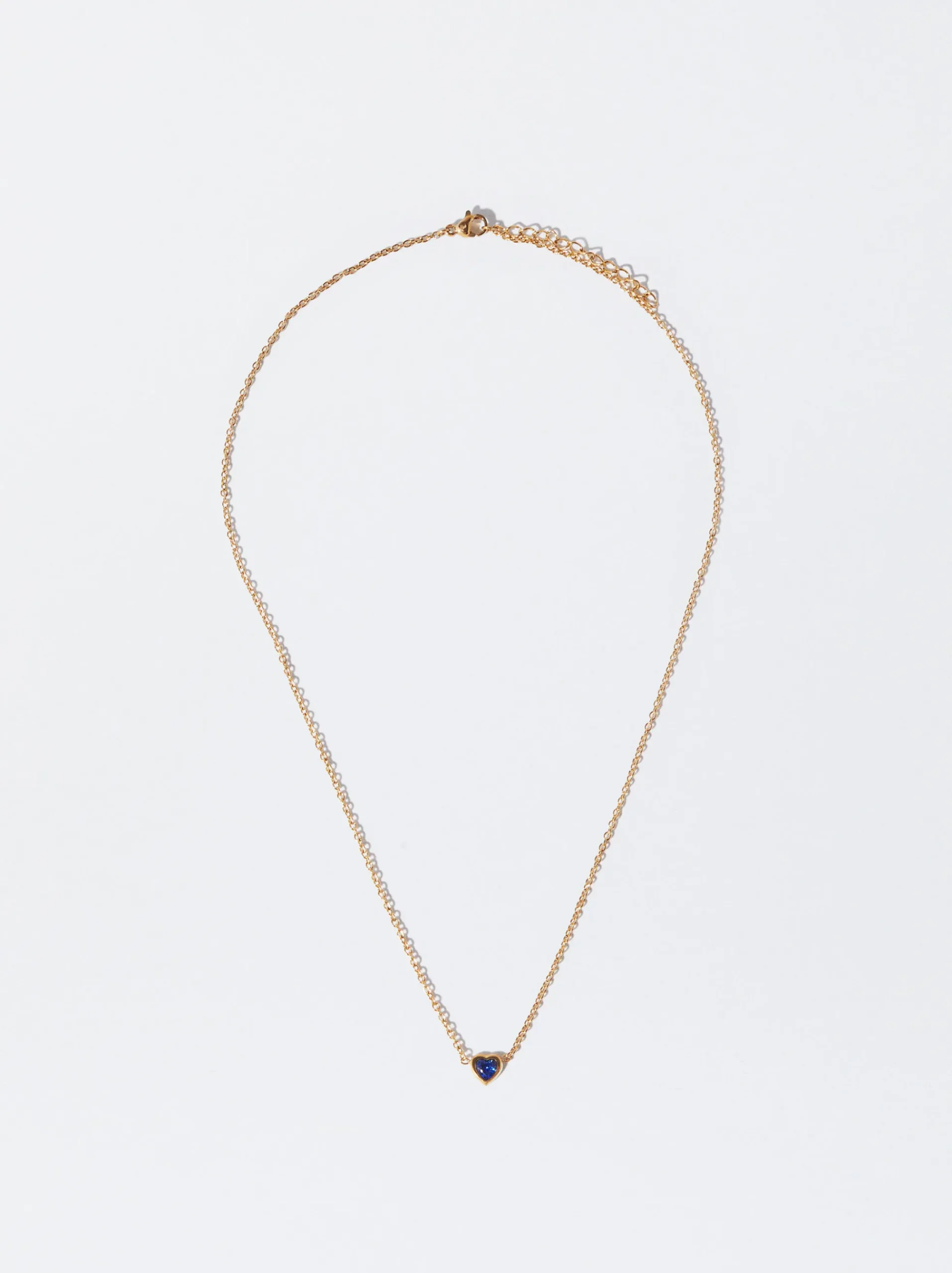 PARFOIS Armbänder>Goldfarbene Halskette Aus Stahl Mit Herz Mit Zirkonia Blau