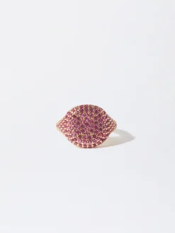PARFOIS Basics|Strick>Goldfarbener Ring Mit Zirkonen Fuchsia